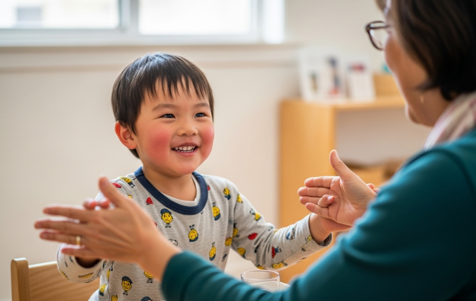 Children greeting each other with warm smiles and gestures